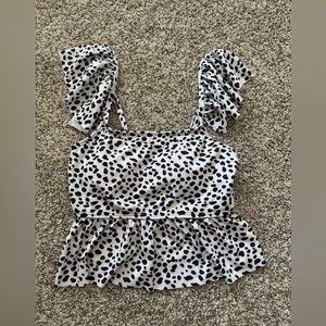 SHEIN Black/White Cheetah Print Ruffle Tankini Top